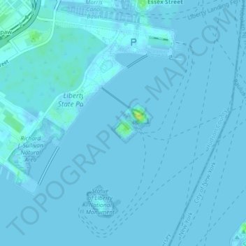 Topografische Karte Ellis Island, Höhe, Relief