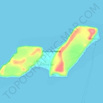 Topografische Karte Pulau Pemana, Höhe, Relief