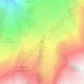 Topografische Karte Refuge des Grands Mulets, Höhe, Relief