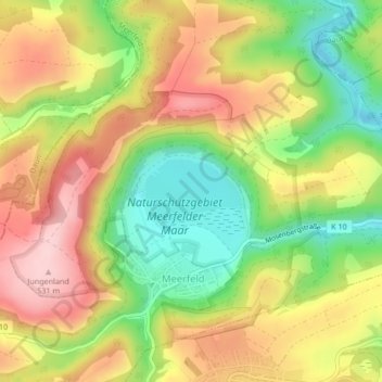 Topografische Karte Meerfelder Maar, Höhe, Relief