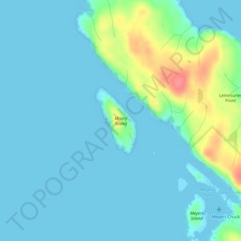Topografische Karte Misery Island, Höhe, Relief
