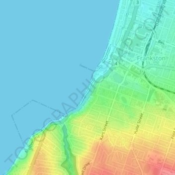 Topografische Karte Frankston Beach, Höhe, Relief