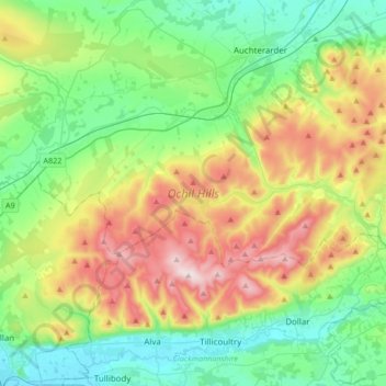 Topografische Karte Ochil Hills, Höhe, Relief