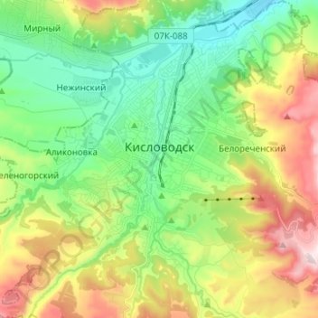 Topografische Karte Kislovodsk, Höhe, Relief