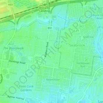 Topografische Karte Elidon Crescent Park, Höhe, Relief