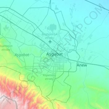 Topografische Karte Aschgabat, Höhe, Relief