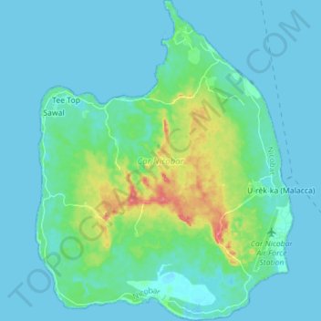 Topografische Karte Car Nicobar Island, Höhe, Relief