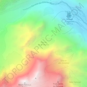 Topografische Karte Glacier de la Momie, Höhe, Relief