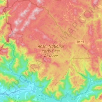 Topografische Karte Anshi National Park/Tiger Reserve, Höhe, Relief