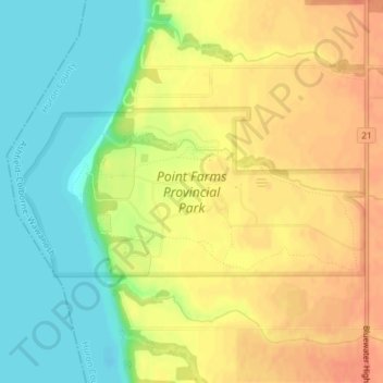 Topografische Karte Point Farms Provincial Park, Höhe, Relief