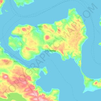 Topografische Karte Isla Lemuy, Höhe, Relief