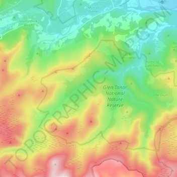 Topografische Karte Glen Tanar, Höhe, Relief