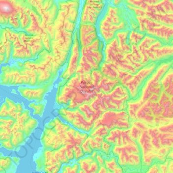 Topografische Karte Parque Nacional Queulat, Höhe, Relief