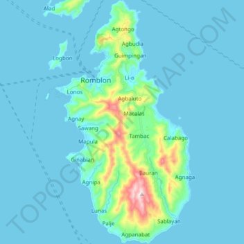 Topografische Karte Romblon Island, Höhe, Relief