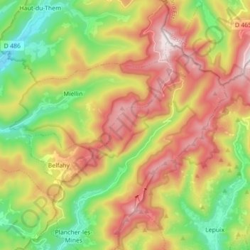 Topografische Karte Réserve naturelle des Ballons Comtois, Höhe, Relief