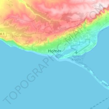 Topografische Karte Homer, Höhe, Relief
