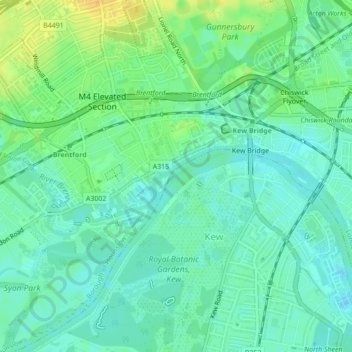 Topografische Karte Brentford Ait, Höhe, Relief