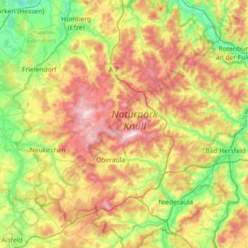 Topografische Karte Knüllgebirge, Höhe, Relief