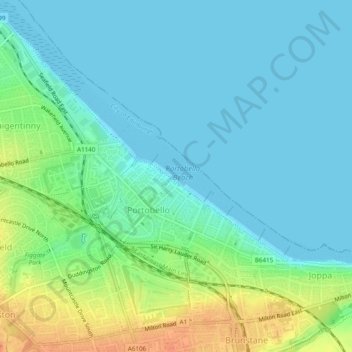 Topografische Karte Portobello Beach, Höhe, Relief