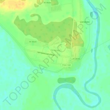 Topografische Karte Огнево, Höhe, Relief