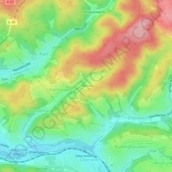Topografische Karte Monsau, Höhe, Relief