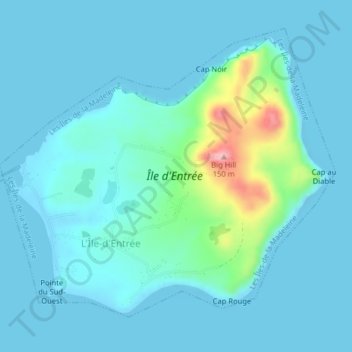 Topografische Karte Île d'Entrée, Höhe, Relief