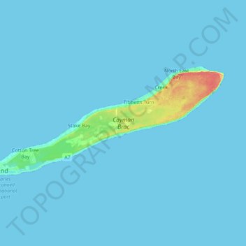 Topografische Karte Cayman Brac, Höhe, Relief
