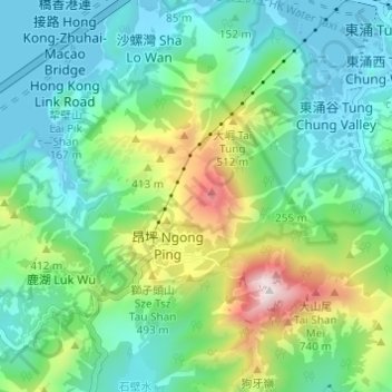 Topografische Karte Lantau North Country Park, Höhe, Relief