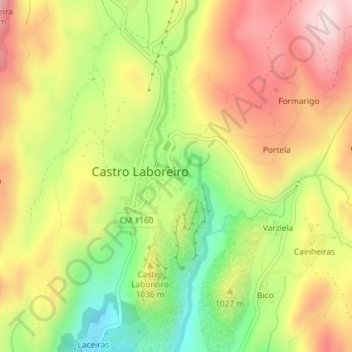 Topografische Karte Cascata Castro Laboreiro, Höhe, Relief
