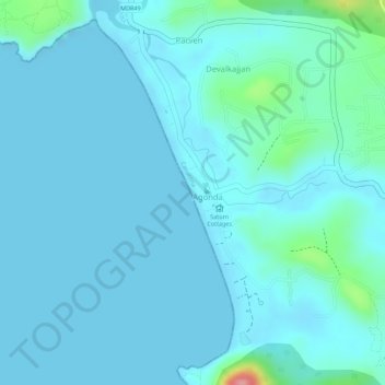 Topografische Karte Agonda Beach, Höhe, Relief
