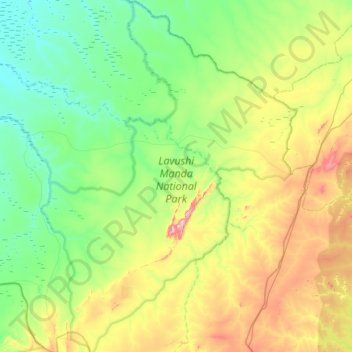 Topografische Karte Lavushi Manda National Park, Höhe, Relief