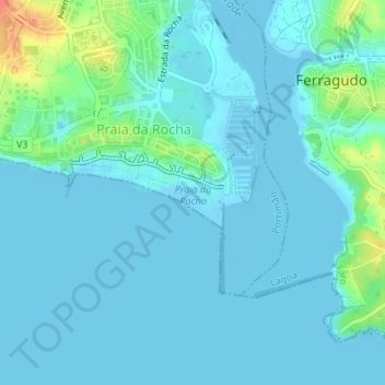 Topografische Karte Praia da Rocha, Höhe, Relief