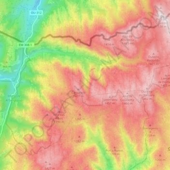 Topografische Karte Área de Proteção Total do Parque Nacional da Peneda-Gerês, Höhe, Relief