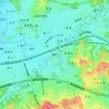Topografische Karte Aoi Park, Höhe, Relief