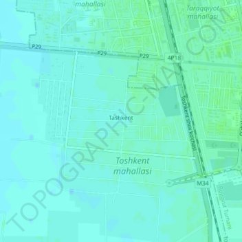 Topografische Karte Tashkent, Höhe, Relief