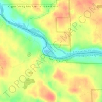 Topografische Karte Menominee River, Höhe, Relief