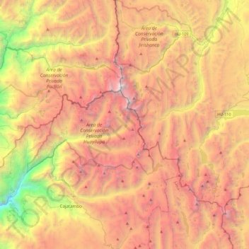 Topografische Karte Zona Reservada Cordillera Huayhuash, Höhe, Relief