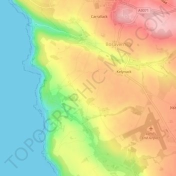 Topografische Karte heathland, Höhe, Relief