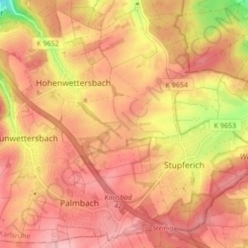 Topografische Karte Hohenwettersbach, Höhe, Relief