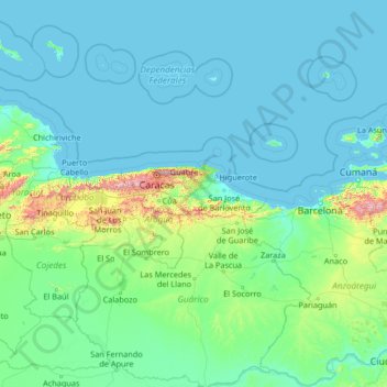 Topografische Karte Miranda, Höhe, Relief