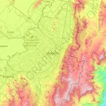 Topografische Karte Bogota Hohe Relief