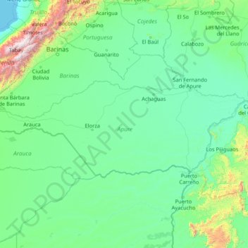 Topografische Karte Apure, Höhe, Relief