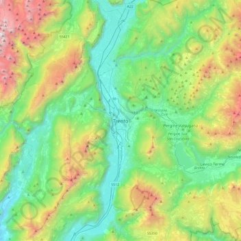 Topografische Karte Trient, Höhe, Relief