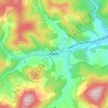 Topografische Karte Makov, Höhe, Relief