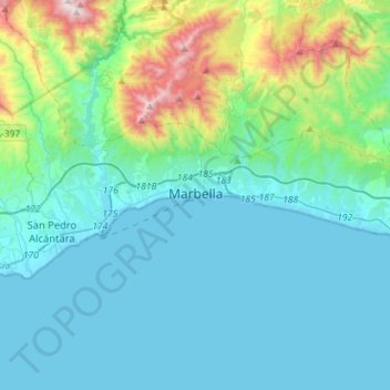 Topografische Karte Marbella, Höhe, Relief