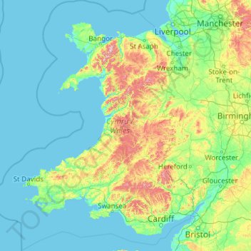 Topografische Karte Wales Hohe Relief