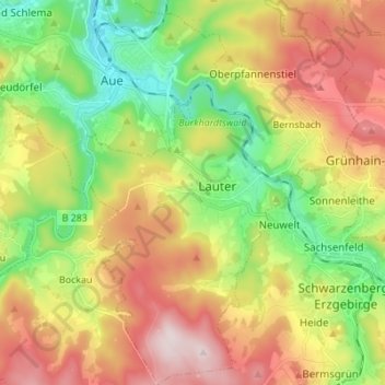 Topografische Karte Lauter-Bernsbach, Höhe, Relief