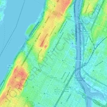 Topografische Karte Manhattan, Höhe, Relief