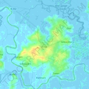 Topografische Karte Erfde, Höhe, Relief