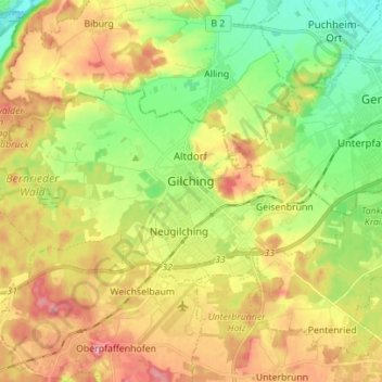 Topografische Karte Gilching, Höhe, Relief